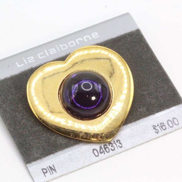 LIZ CLAIBORNE PURPLE AMETHYST LUCITE CAB HEART VALENTINES 80s PIN - Picture 1 of 3